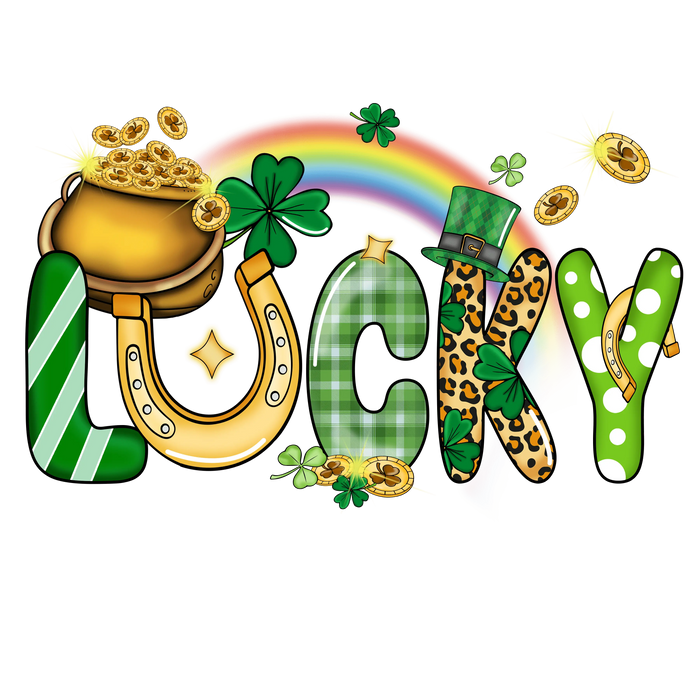 Lucky Saint Patrick's Day Rainbow Gold Design pressed on a garment