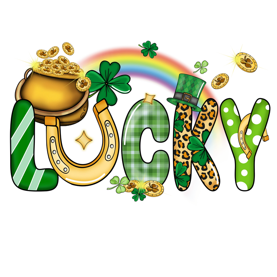 Lucky - Saint Patrick's Day Rainbow Gold Design | DTF Dallas