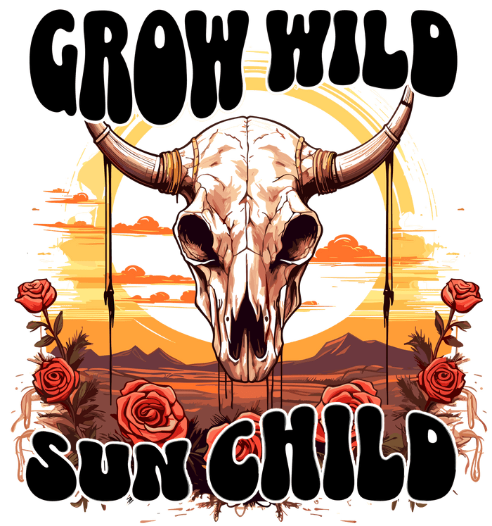 Grow Wild Sun Child Design pressed on a garment