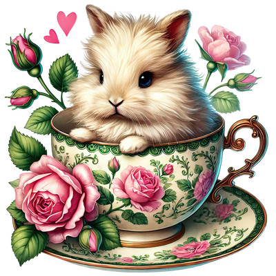 Rose Cup Coffee Happy Valentine's Day Bunny Design | DTF Dallas - DTF Dallas 