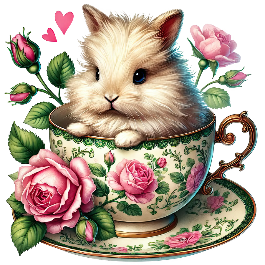 Rose Cup Coffee Happy Valentine's Day Bunny Design | DTF Dallas
