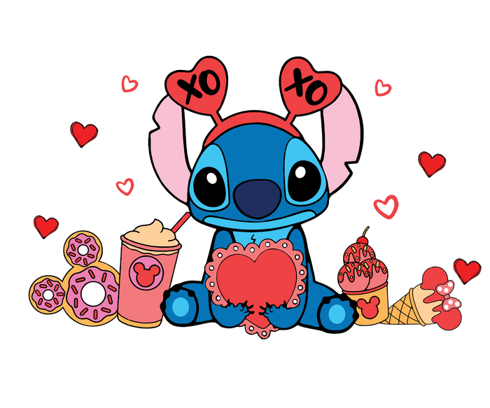 Disney Stitch Valentine's Day XOXO Design pressed on a garment