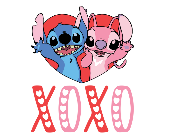 Lilo and Stitch XOXO Valentine Design pressed on a garment