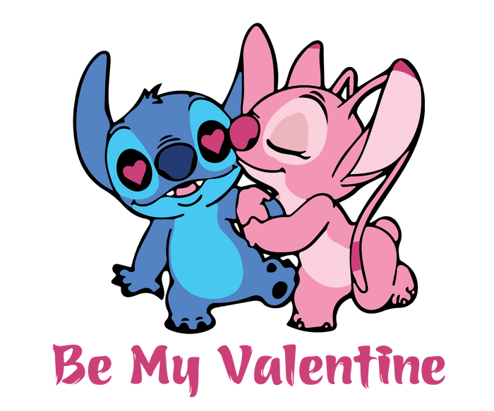 Lilo and Stitch Be My Valentine Design pressed on a garment