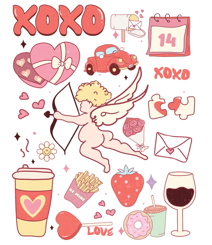 XOXO Cupid Valentine's Day Design pressed on a garment
