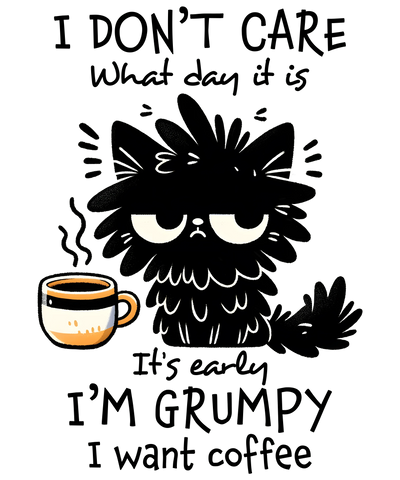 Cat With Coffee Design - DTF Ready To Press - DTF Dallas 