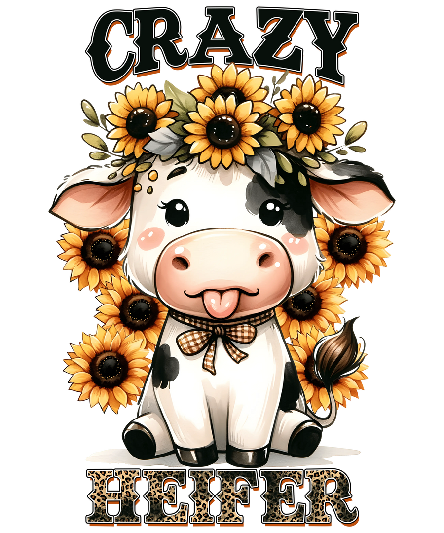 Crazy Heifer Cow Western Design - DTF Ready To Press