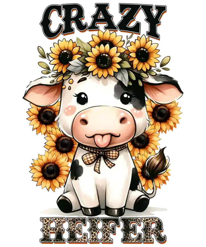 Crazy Heifer Cow Western Design pressed on a garment