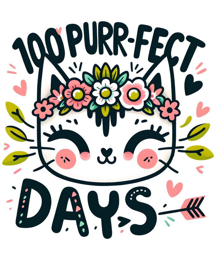 100 Purr-fect Days Cat Lover Design pressed on a garment