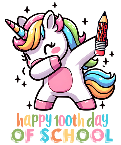 Happy 100th Day of School Unicorn Design | DTF Dallas - DTF Dallas 