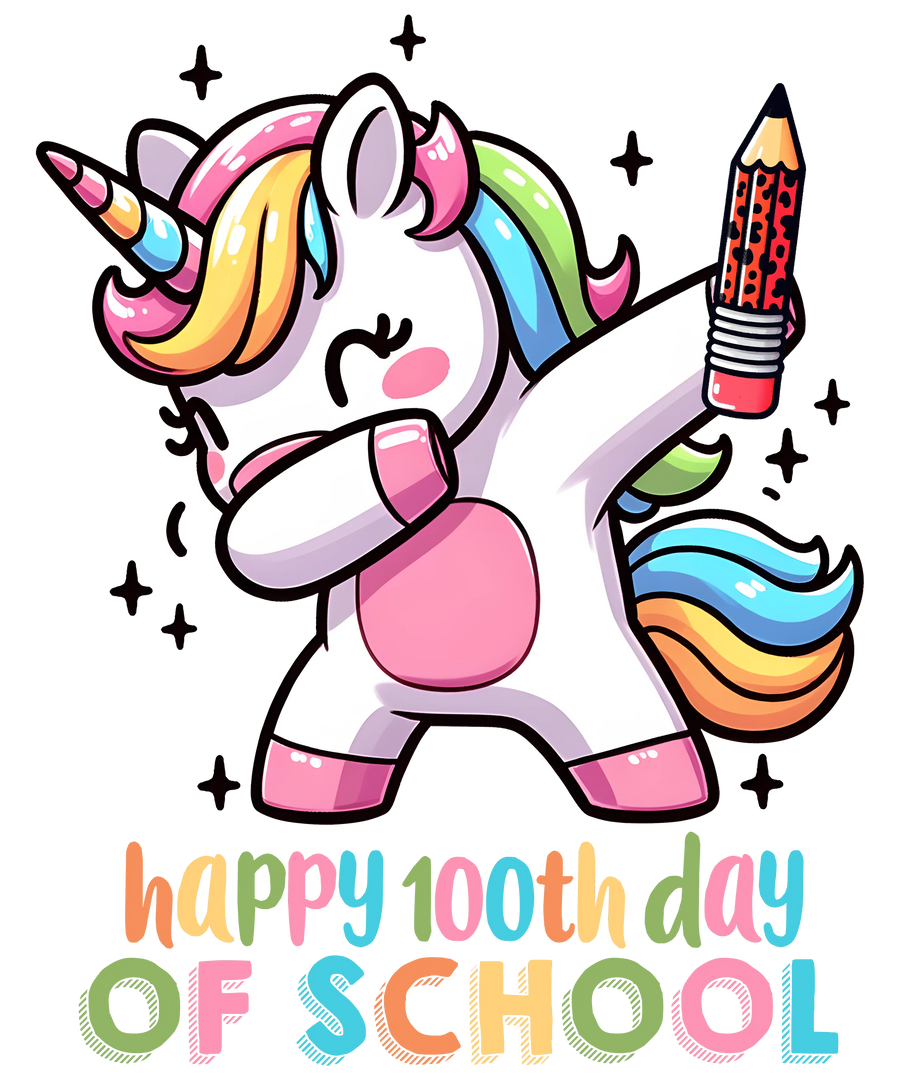 Happy 100th Day of School Unicorn Design | DTF Dallas