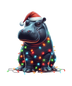 Christmas Hippopotamus Tree Design - DTF Ready To Press