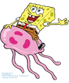 Sponge Bob Riding Jellyfish Cartoon Design - DTF Ready To Press