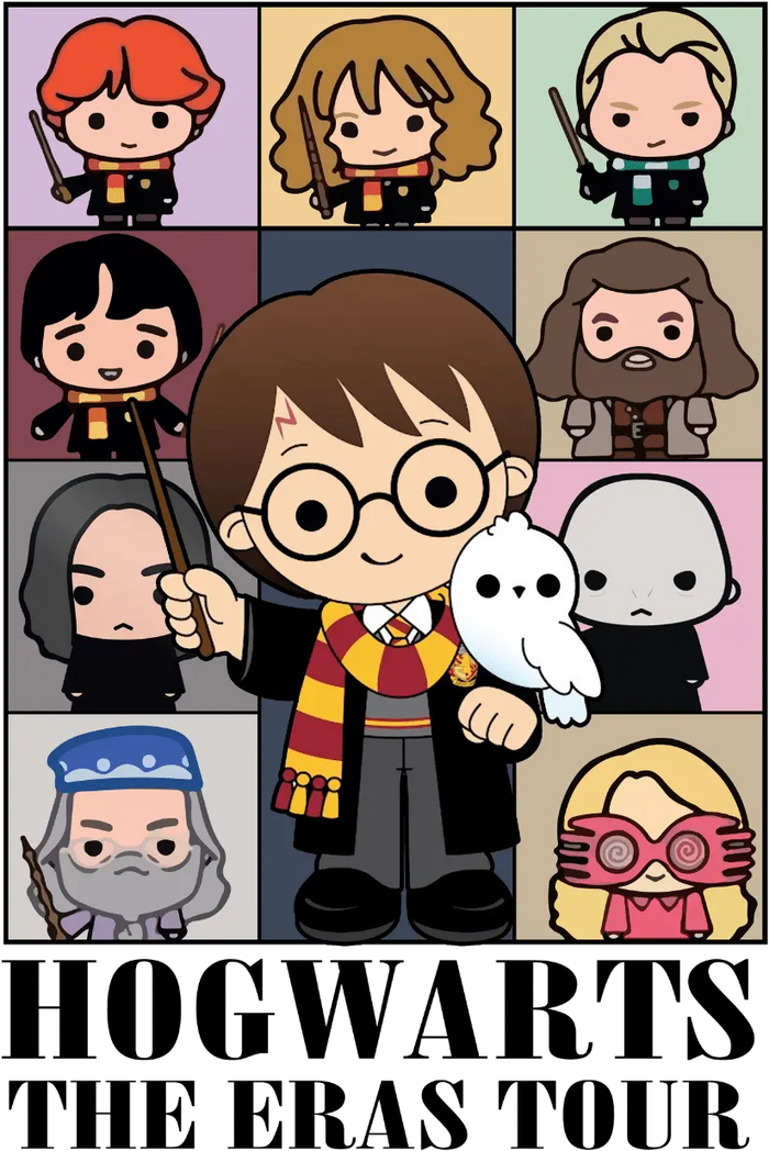 Hogwarts Eras Tour Harry Potter Cartoon Design pressed on a garment