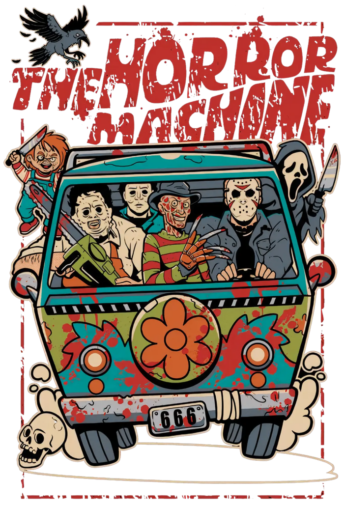 The Horror Machine Halloween Design pressed on a garment