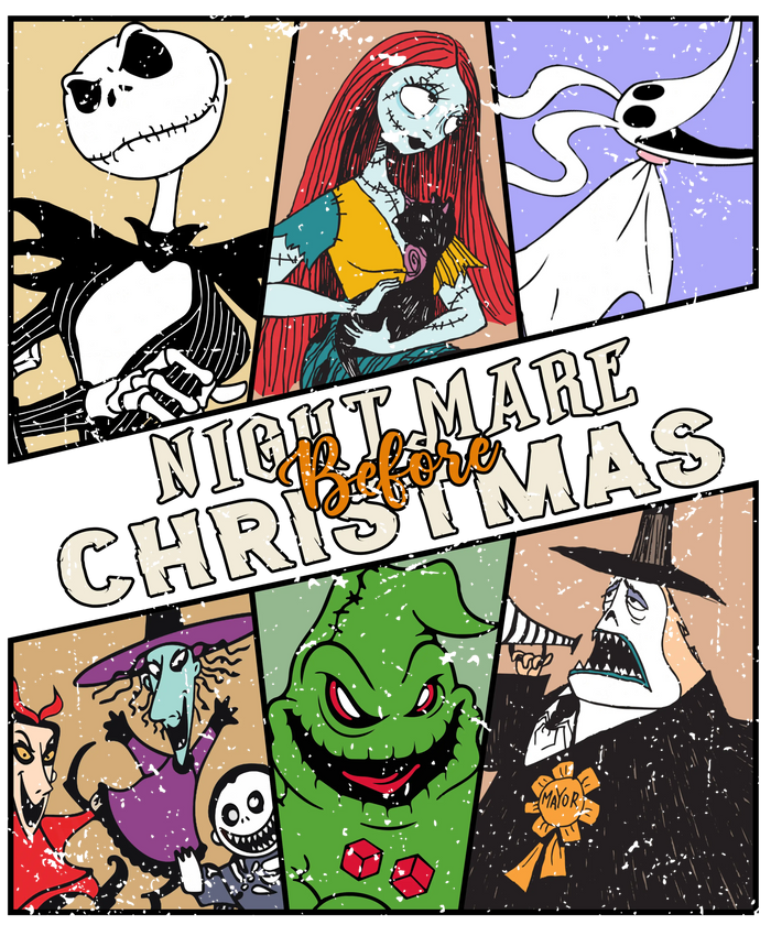 Nightmare Before Christmas DTF Ready Press V1 pressed on a garment