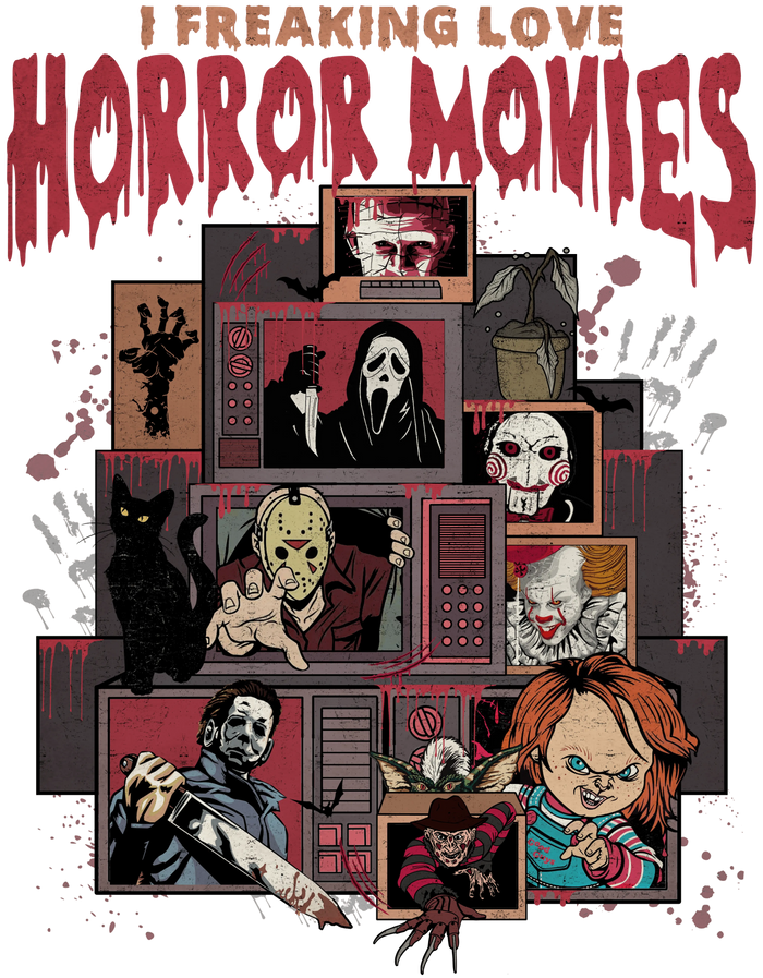 Horror Movies Halloween Design pressed on a garment