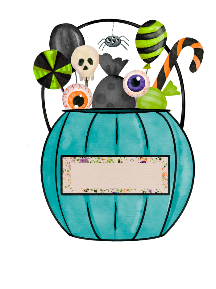 Halloween Blue Candy Bucket Design pressed on a garment