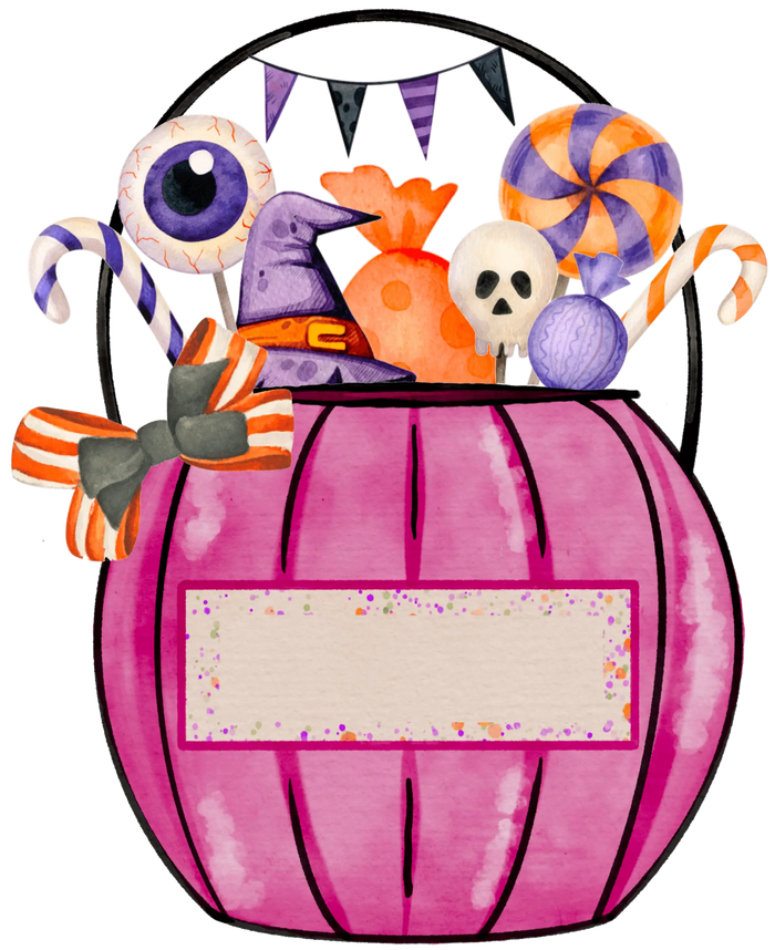 Halloween Pink Candy Bucket Design pressed on a garment
