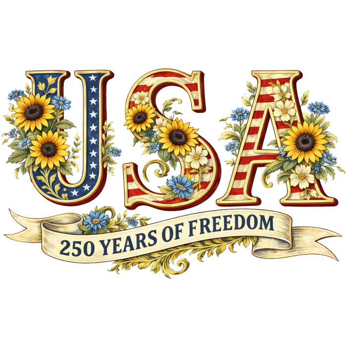USA Sunflower 250th Anniversary Design pressed on a garment