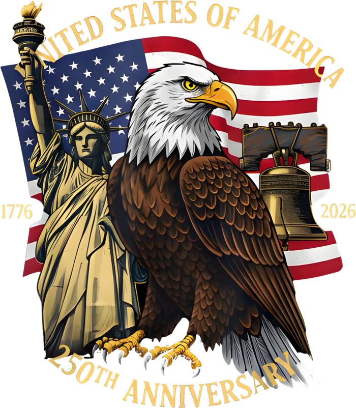 America 250th Anniversary Eagle Design pressed on a garment