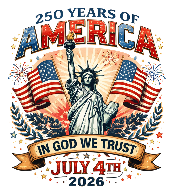 250 Years of America In God We Trust  Design pressed on a garment