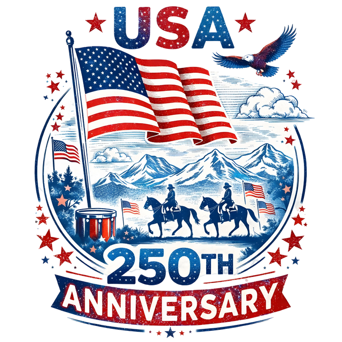 USA 250th Anniversary Western Cowboy Patriotic Design pressed on a garment
