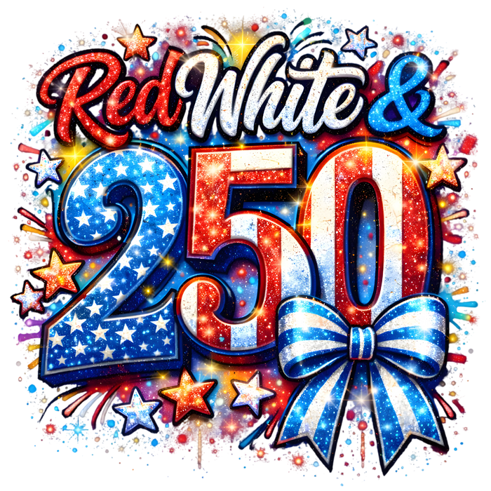Red White & 250 Patriotic Bow Design pressed on a garment