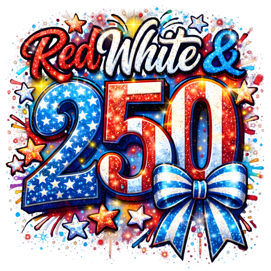 Red White & 250 Patriotic Bow Design - DTF Ready To Press