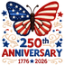 Patriotic Butterfly 250th Anniversary Crochet Style Design - DTF Ready To Press - DTF Dallas 