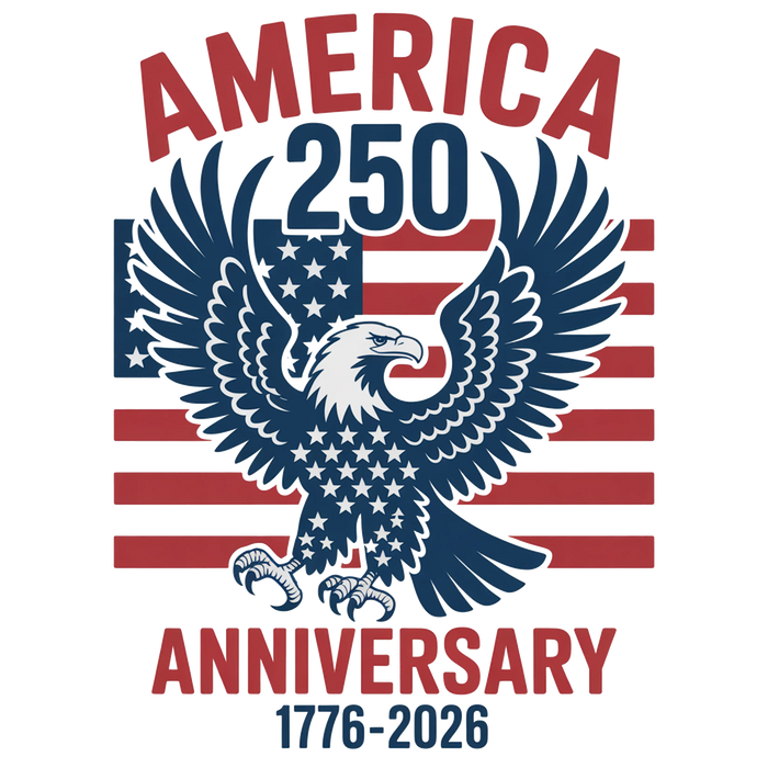 America 250 Bald Eagle Flag 1776-2026 pressed on a garment