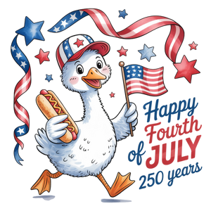 Happy Fourth of July 250 Years Cute Patriotic Duck Design - DTF Ready To Press - DTF Dallas 