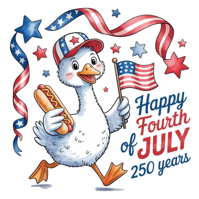 Happy Fourth of July 250 Years Cute Patriotic Duck Design - DTF Ready To Press - DTF Dallas 