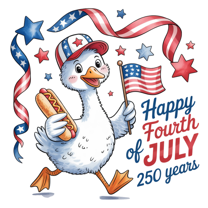 Happy Fourth of July 250 Years Cute Patriotic Duck Design pressed on a garment