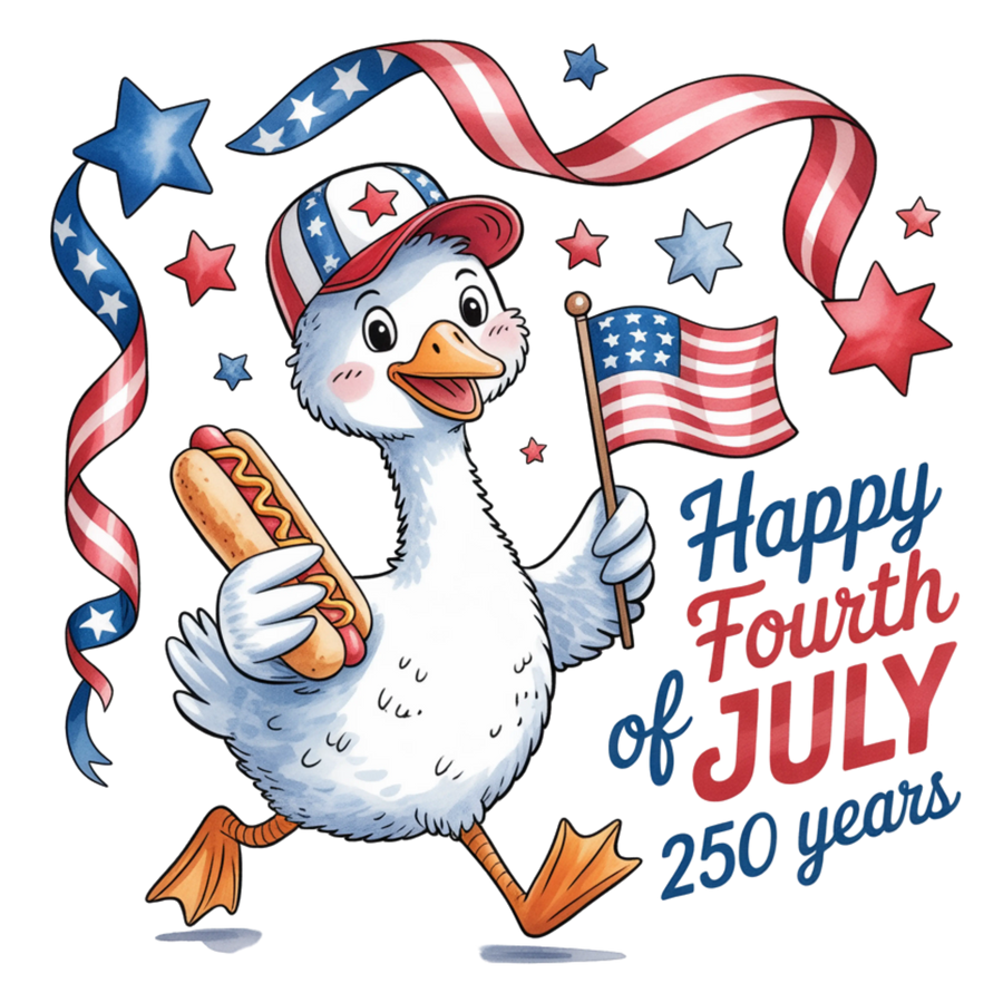 Happy Fourth of July 250 Years Cute Patriotic Duck Design - DTF Ready To Press