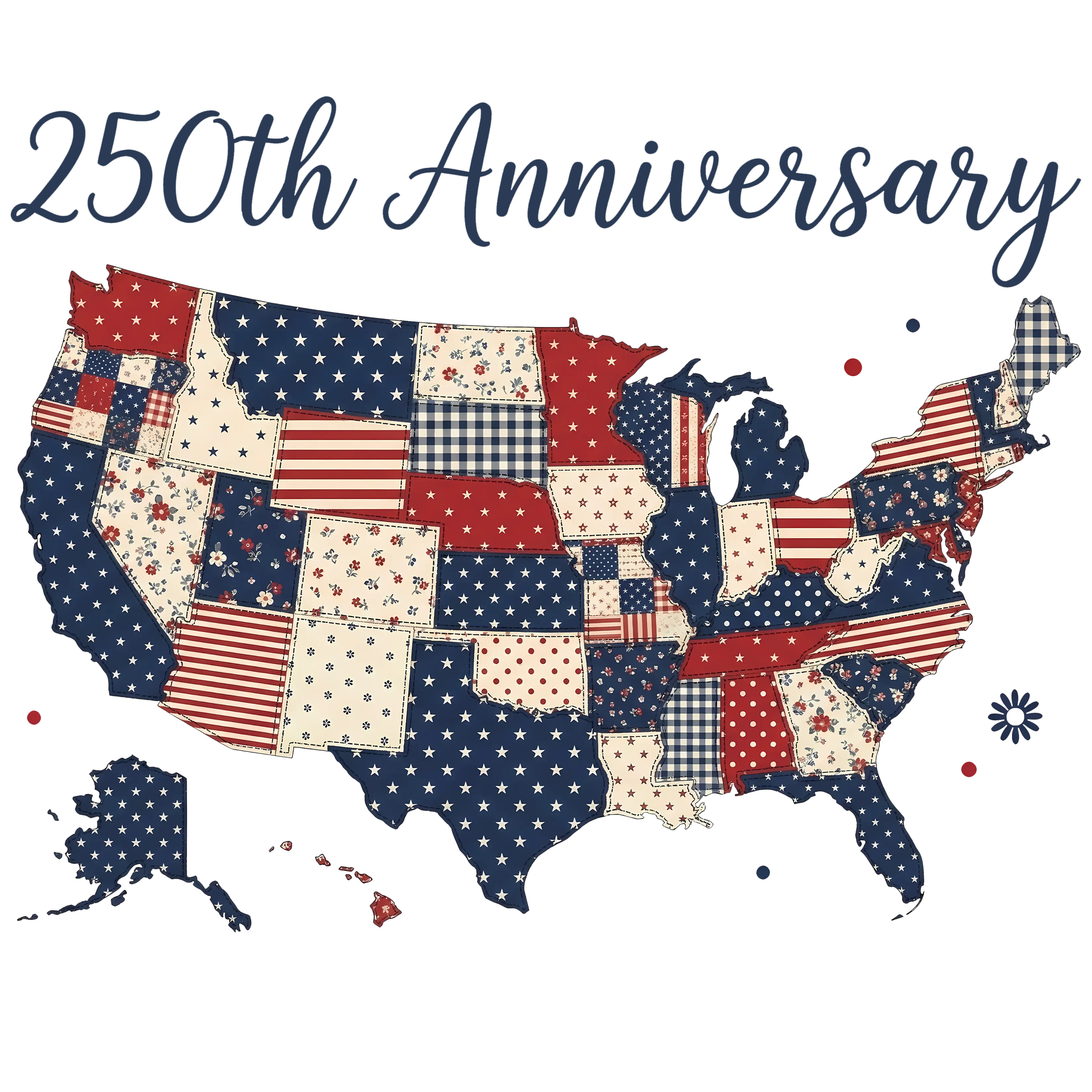 USA Map Faux Embroidery Patchwork 250th Anniversary Design - DTF Ready ...