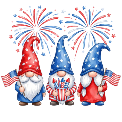 Patriotic Gnomes American Flag Fireworks 4th of July - DTF Ready To Press - DTF Dallas 