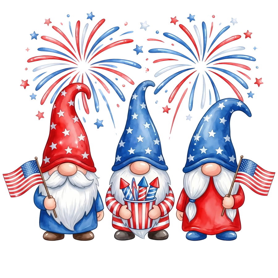 Patriotic Gnomes American Flag Fireworks 4th of July - DTF Ready To Press