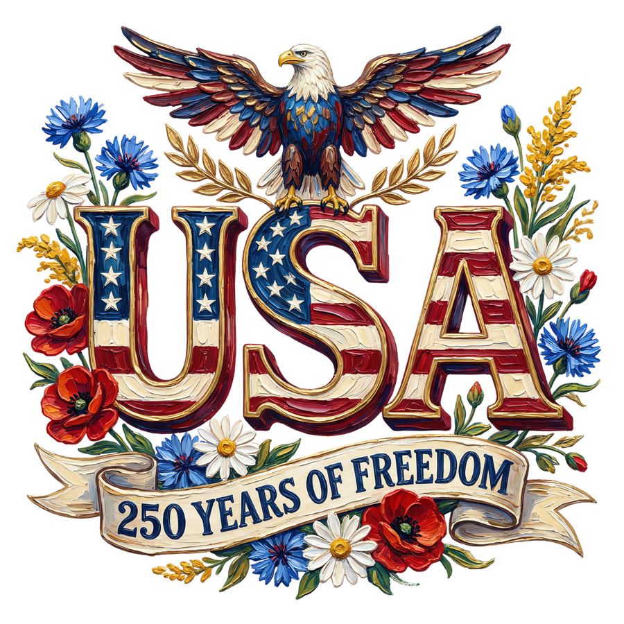 USA 250 Years of Freedom Eagle Floral Patriotic Design - DTF Ready To Press