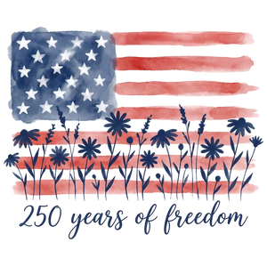 250 Years of Freedom Watercolor Flag Wildflowers - DTF Ready To Press - DTF Dallas 