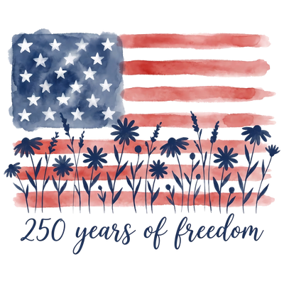 250 Years of Freedom Watercolor Flag Wildflowers - DTF Ready To Press - DTF Dallas 
