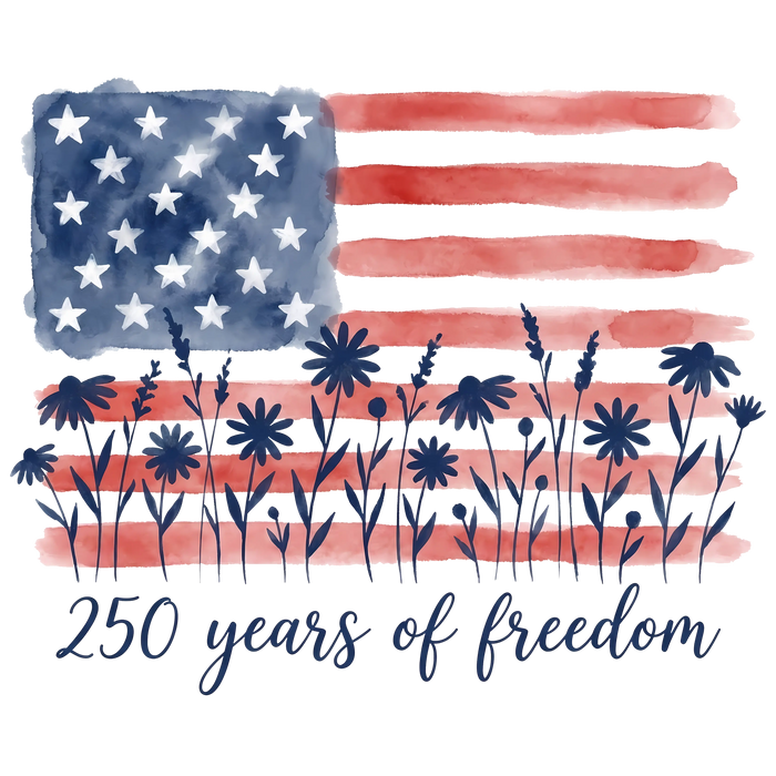 250 Years of Freedom Watercolor Flag Wildflowers pressed on a garment