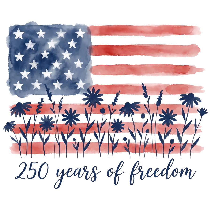 250 Years of Freedom Watercolor Flag Wildflowers - DTF Ready To Press