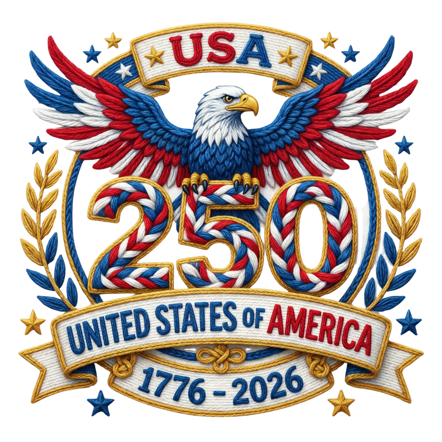 Faux Embroidery USA 250 United States of America 1776-2026 Eagle Design - DTF Ready To Press