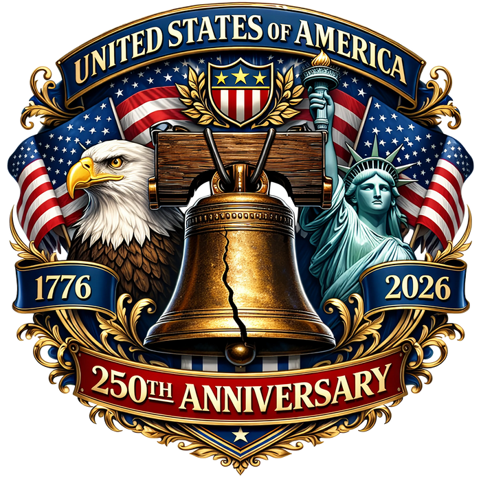United States 250th Anniversary Liberty Bell Eagle Crest pressed on a garment