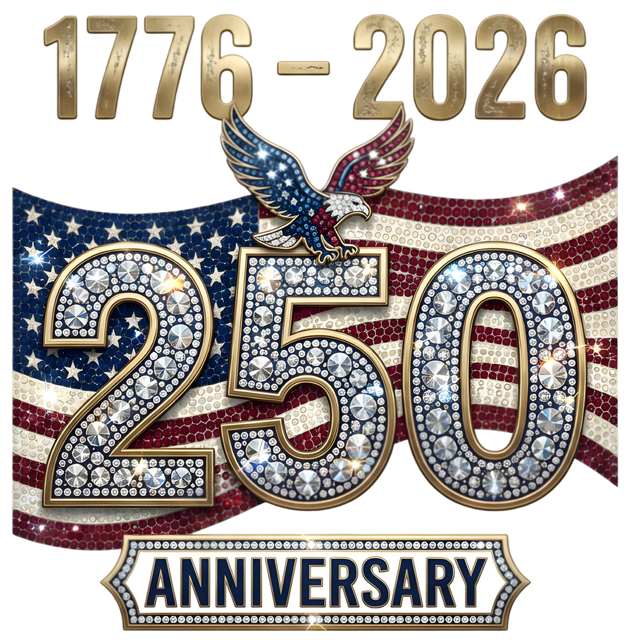 1776-2026 Bling 250 Anniversary Eagle Flag Rhinestone Look - DTF Ready To Press