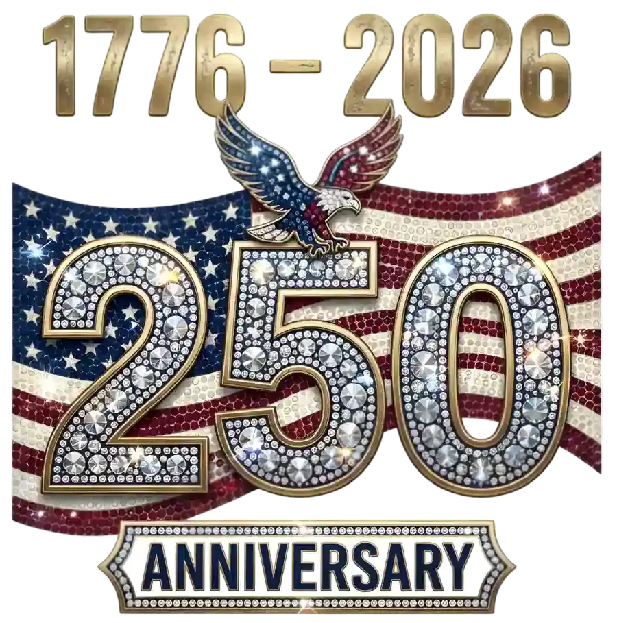 1776-2026 Bling 250 Anniversary Eagle Flag Rhinestone Look - DTF Ready To Press
