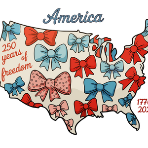 America 250 Years of Freedom Coquette Bows USA Map 1776-2026 Design - DTF Ready To Press - DTF Dallas 