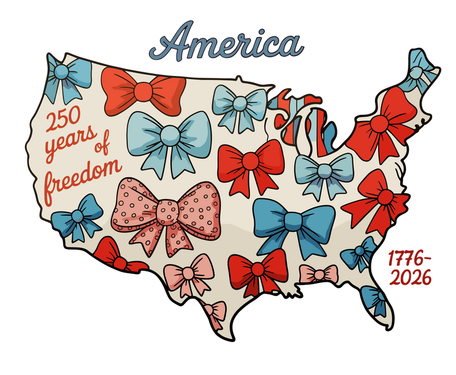 America 250 Years of Freedom Coquette Bows USA Map 1776-2026 Design - DTF Ready To Press