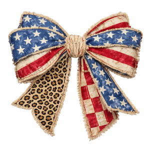 Faux Embroidery Vintage American Flag Bow Leopard Patriotic Design - DTF Ready To Press - DTF Dallas 
